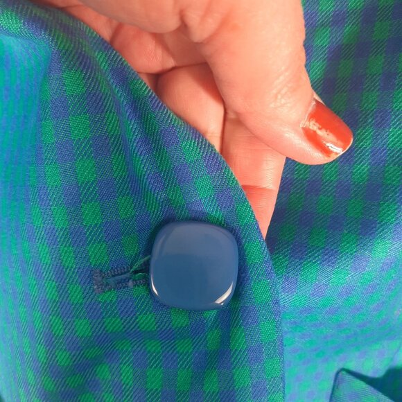 Vintage Pendleton Turquoise Blue Houndstooth Single Button Blazer - Picture 6 of 13